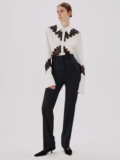 Another Tomorrow Lace Inset Shirt In White/black