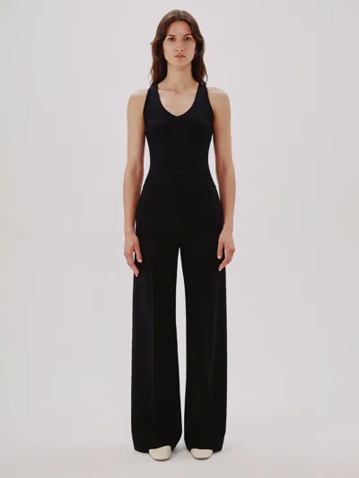 Another Tomorrow Deep V Tank Knit In Black