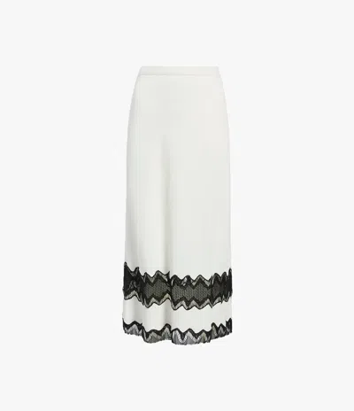 Another Tomorrow Lace Inset Skirt In White/black