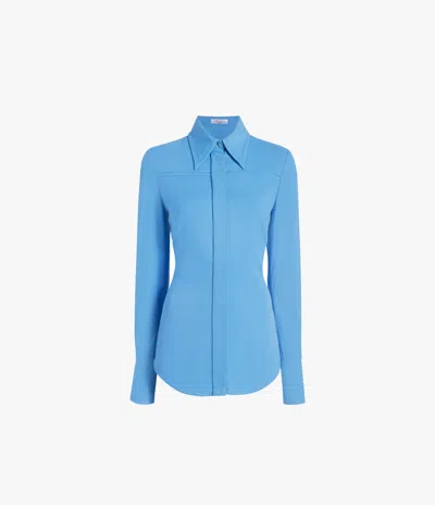 Another Tomorrow Bias Seamed Button Up Blouse In Aegean
