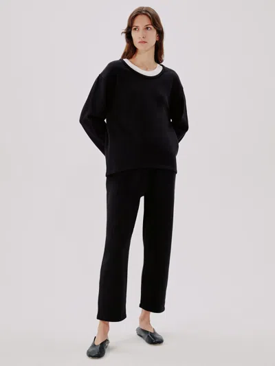 Another Tomorrow Luxe Seamed Wide-leg Lounge Pants In Black