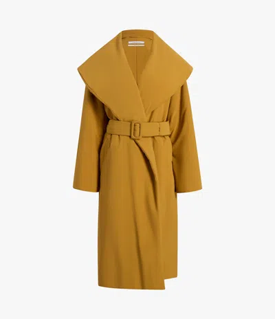 Another Tomorrow Wrap-design Belted Puffer Jackets In Goldenrod