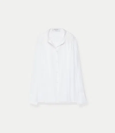 Another Tomorrow Gathered Organic Cotton-voile Shirt In Off White