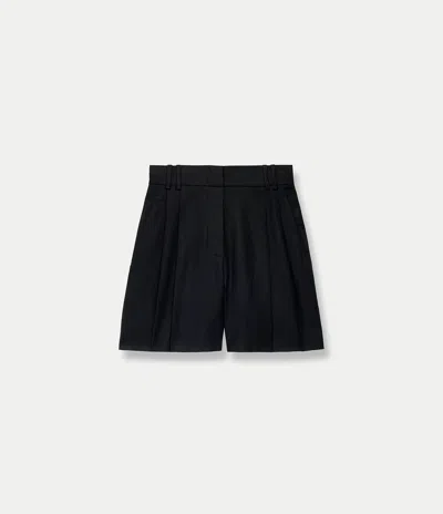 Another Tomorrow Pleated Front Linen Short In Black