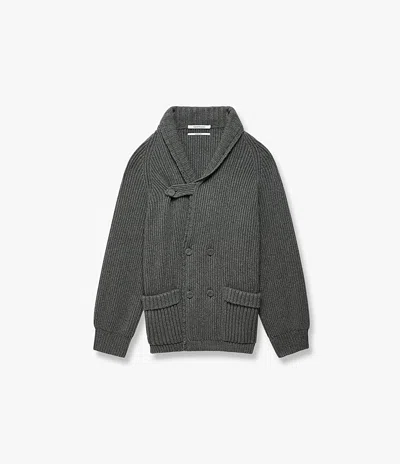 Another Tomorrow Varsity Cardigan In Grey Melange