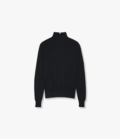 Another Tomorrow Featherweight Wool Turtleneck In Black