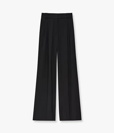 Another Tomorrow Pleated Wide Leg Wool Trousers In Black