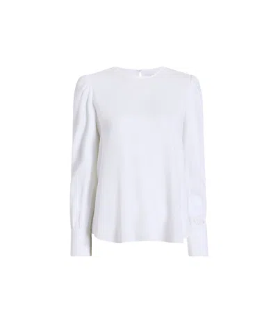 At Authenticated Resale Gathered Sleeve Crewneck Blouse - Resale In White