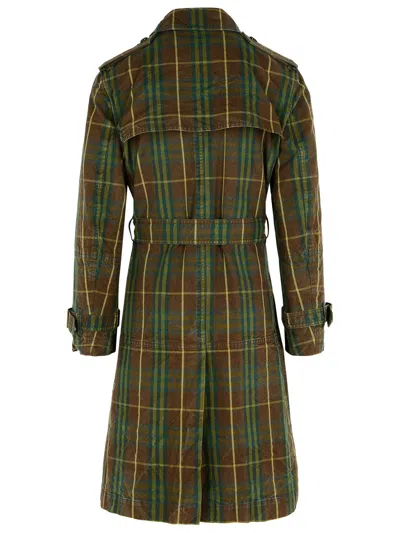 Burberry Vintage Effect Checked Trench Coat With Belt
