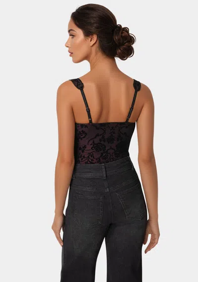 Bebe Flocked Mesh Bodysuit In Biking Red,black
