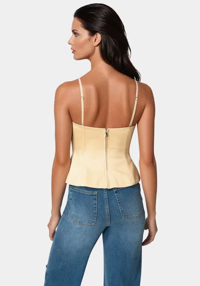 Bebe Rhinestone Bow Satin Corset In Champagne