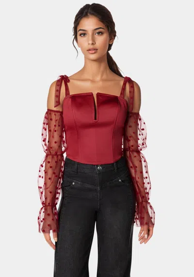 BEBE SWISS DOT SLEEVE SATIN CORSET 