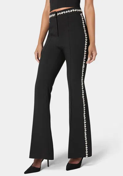 Bebe High Waist Rhinestone Trim Flared Pant In Black