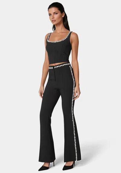 Bebe High Waist Rhinestone Trim Flared Pant In Black