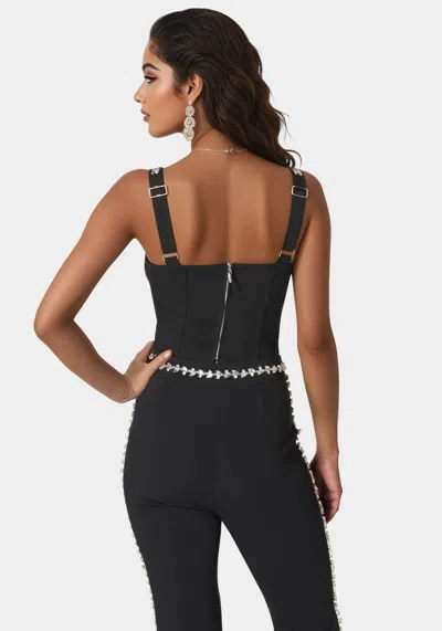 BEBE RHINESTONE DETAIL WOVEN TWILL CORSET 