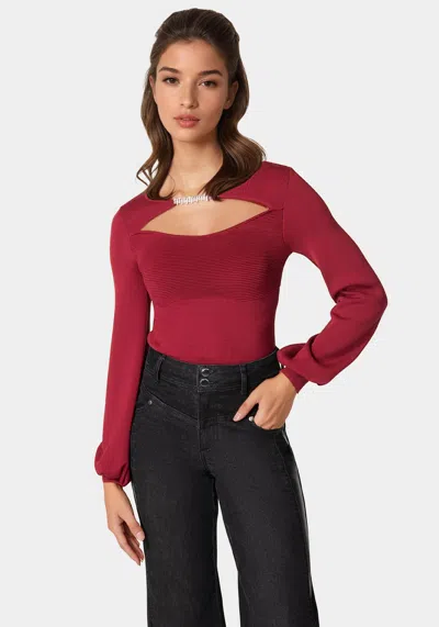 Bebe Open Neck Rhinestone Trim Sweater In Biking Red