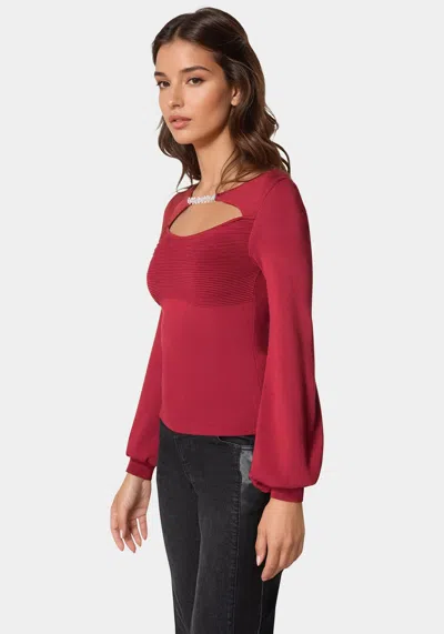 Bebe Open Neck Rhinestone Trim Sweater In Biking Red