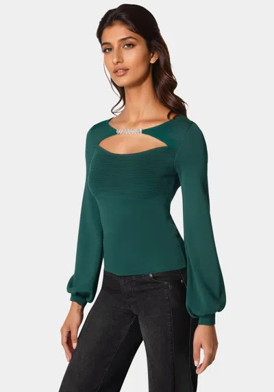 Bebe Open Neck Rhinestone Trim Sweater In Rain Forest