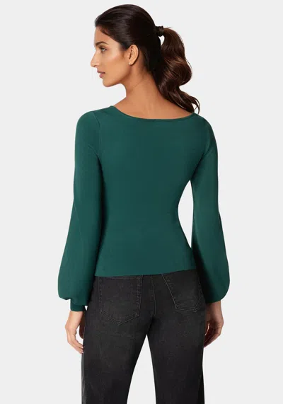 Bebe Open Neck Rhinestone Trim Sweater In Rain Forest
