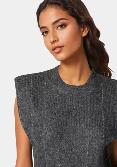 Bebe Sequin Detail Drop Shoulder Sweater In Heather Grey
