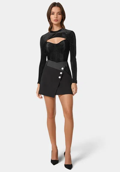 Bebe Satin Waist Band Woven Twill Mini Skirt In Black