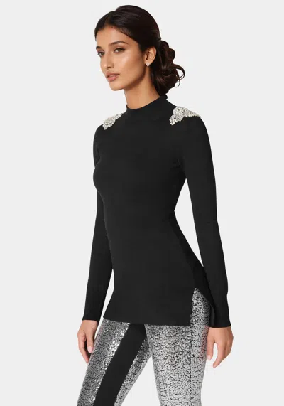 Shop Bebe Embellished Mock Neck Tunic Sweater In Black