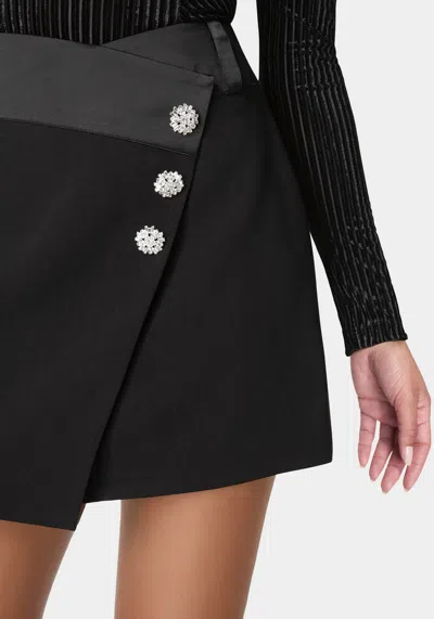 Bebe Satin Waist Band Woven Twill Mini Skirt In Black