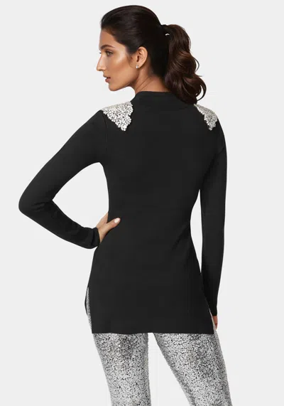 Shop Bebe Embellished Mock Neck Tunic Sweater In Black