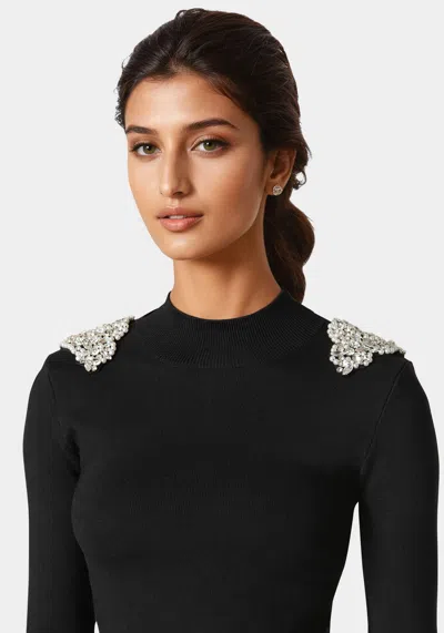 Bebe Embellished Mock Neck Tunic Sweater In Black