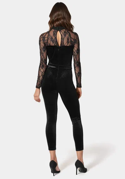 Bebe Lace Combo Velour Catsuit In Black
