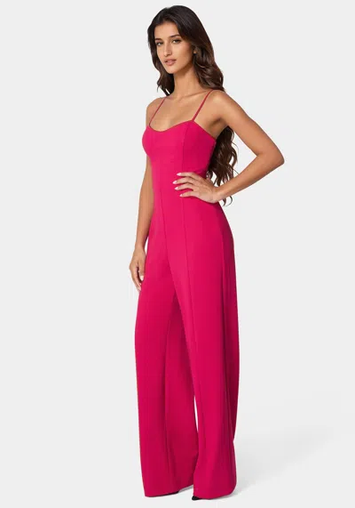 Bebe Studded Pearl Top And Palazzo Leg Jumpsuit In Vivacious Pink