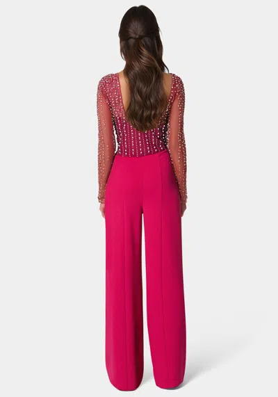 Bebe Studded Pearl Top And Palazzo Leg Jumpsuit In Vivacious Pink