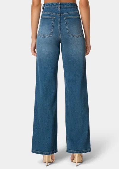 Bebe High Waist Clustered Rhinestone Wide Leg Jeans In Palm Spring Blue Wash