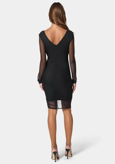 Bebe Powermesh Midi Dress With Side Shirring In Black