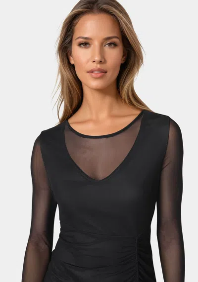 Bebe Powermesh Midi Dress With Side Shirring In Black