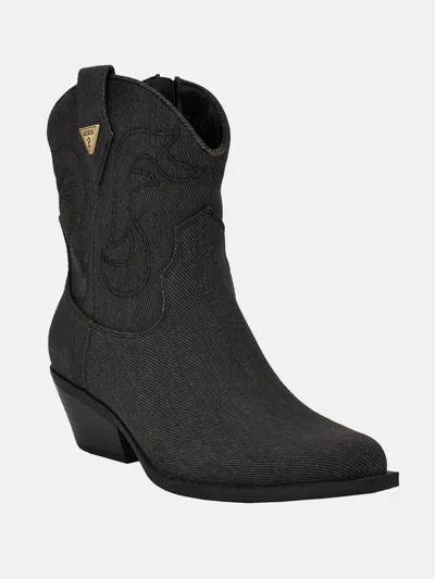 Guess Factory Daleton Denim Cowboy Booties In Black