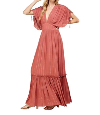 Sweet Lemon Ruched Tiered Lurex Insert Maxi Dress In Berry In Pink