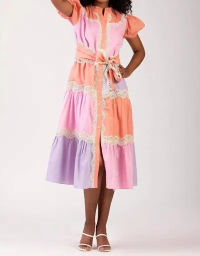 Celina Moon Pipa Midi Dress In Multi Peach Purple In Multi