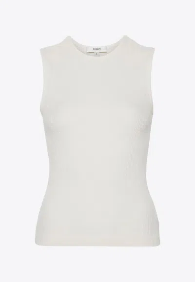 Agolde Ribbed Texture Racerback Tank Top In White
