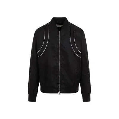 Alexander Mcqueen Solid Color Nylon Bomber Jacket With Contrasting Details