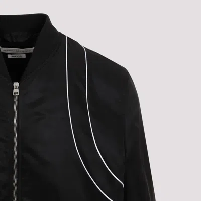 Alexander Mcqueen Solid Color Nylon Bomber Jacket With Contrasting Details
