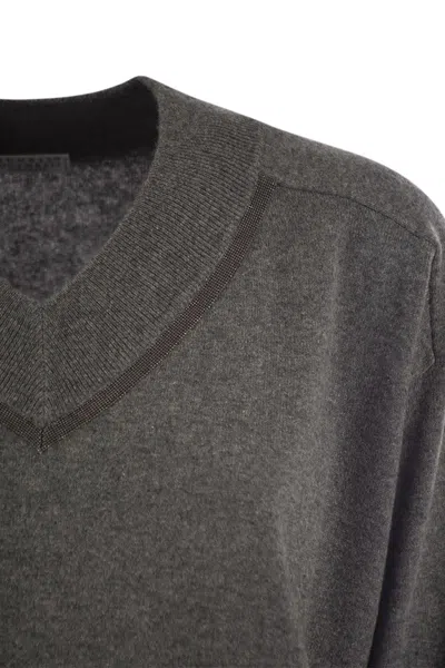 Brunello Cucinelli Women's Cashmere Sweater With Shiny Neckline