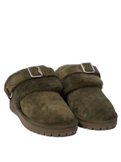 Burberry Womens Khaki Snug Low Sheepskin Mules