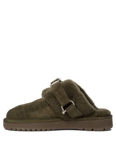 Burberry Womens Khaki Snug Low Sheepskin Mules