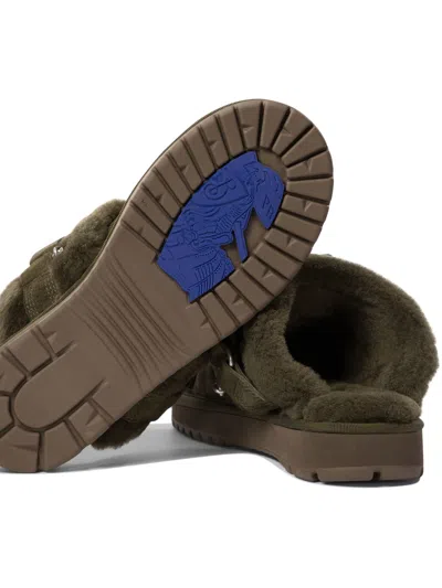 Burberry Womens Khaki Snug Low Sheepskin Mules