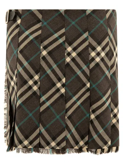 Burberry Check-pattern Wool Skirt