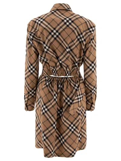 Burberry Waist Belted Shirt Dress With Checked Pattern