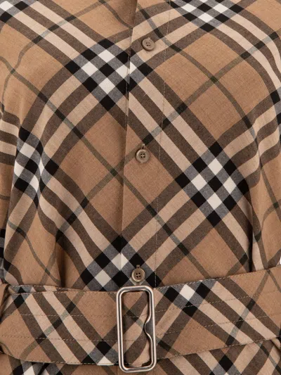 Burberry Waist Belted Shirt Dress With Checked Pattern
