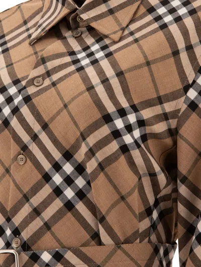 Burberry Waist Belted Shirt Dress With Checked Pattern