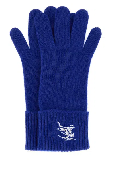 Burberry Textured Knit Gloves Ribbed Cuff In Blue